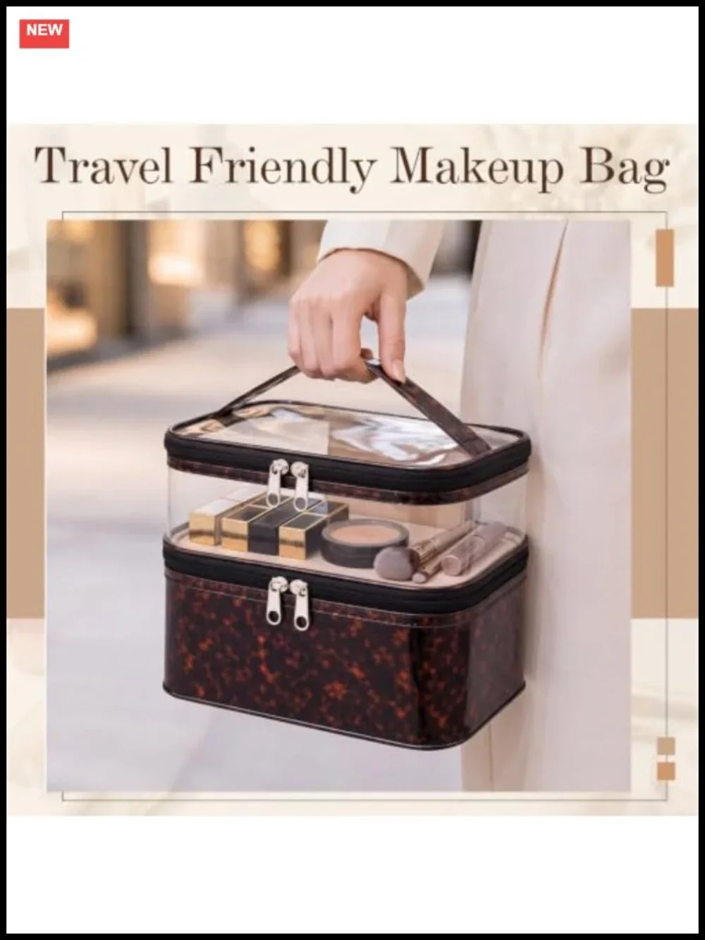 Waterproof PVC Double Layer Tortoise Shell Cosmetic Bag Toiletry Organizer